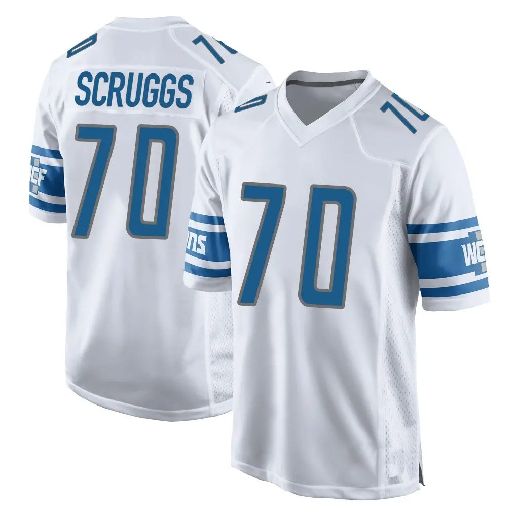 D.Lions #70 Juice Scruggs Player White Home Game CAdoa Stitched Jerseys