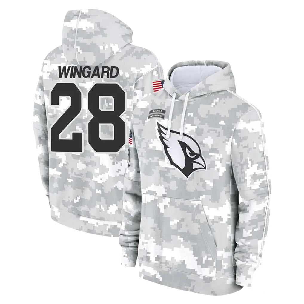 A.Cardinals #28 Andrew Wingard Player Arctic Camo Limited Salute to Service Pullover Hoodies Game CAdoa Stitched Jerseys