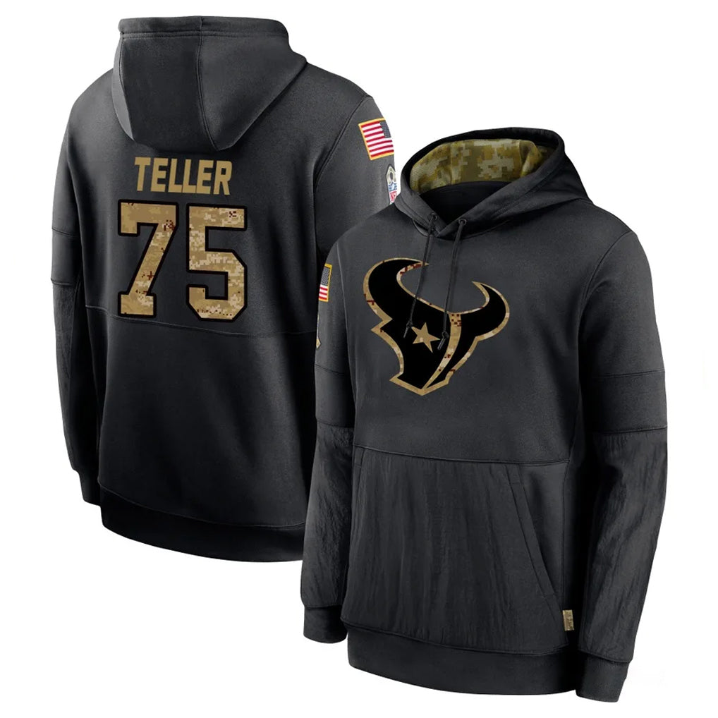 H.Texans #75 Wyatt Teller Player Black Salute to Service Hoodies Limited Game CAdoa Stitched Jerseys