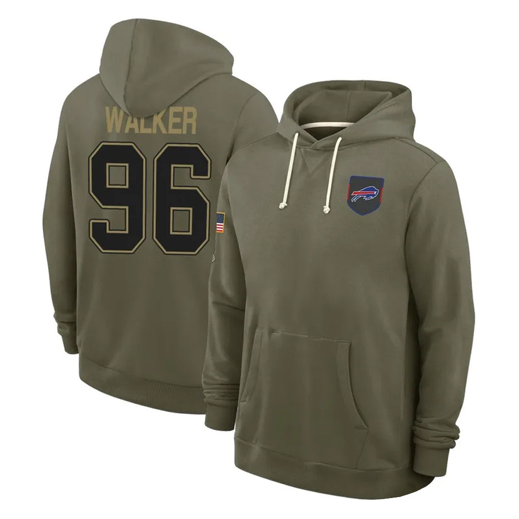 B.Bills #96 Deone Walker Player Olive 2025 Salute to Service Hoodies CAdoa Stitched Jerseys
