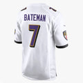 B.Ravens #7 Rashod Bateman Player White Home Game CAdoa Stitched Jerseys