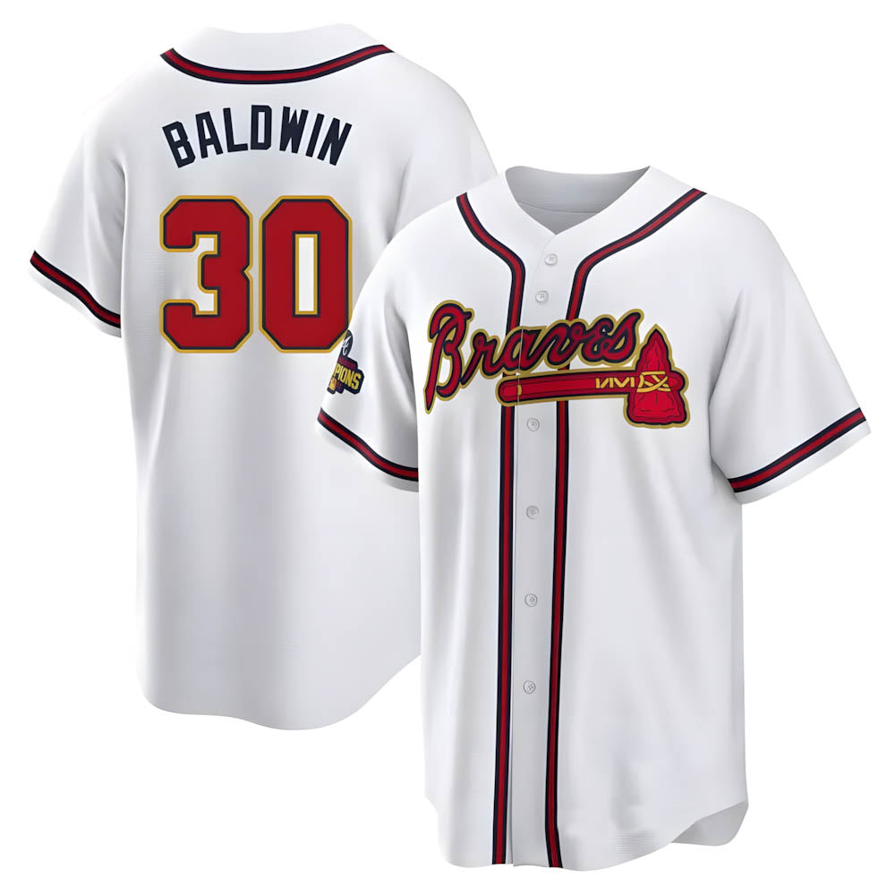 CAdoa A.Braves #30 Drake Baldwin player Gold Replica White Program Stitched Jerseys