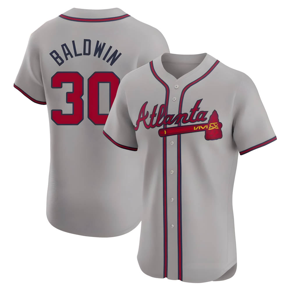CAdoa A.Braves #30 Drake Baldwin player Gray Elite Road Stitched Jerseys