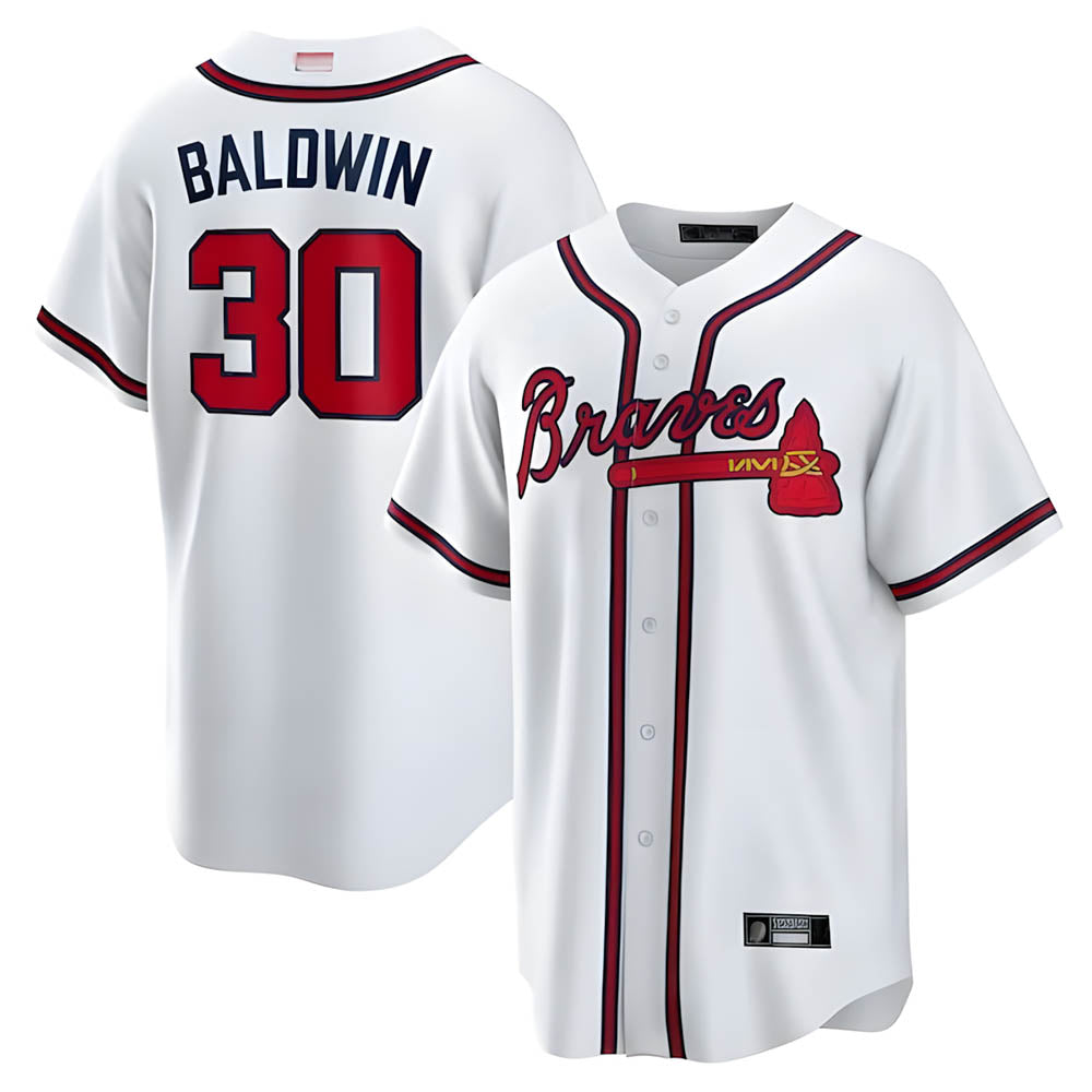 CAdoa A.Braves #30 Drake Baldwin player White Home Replica Stitched Jerseys