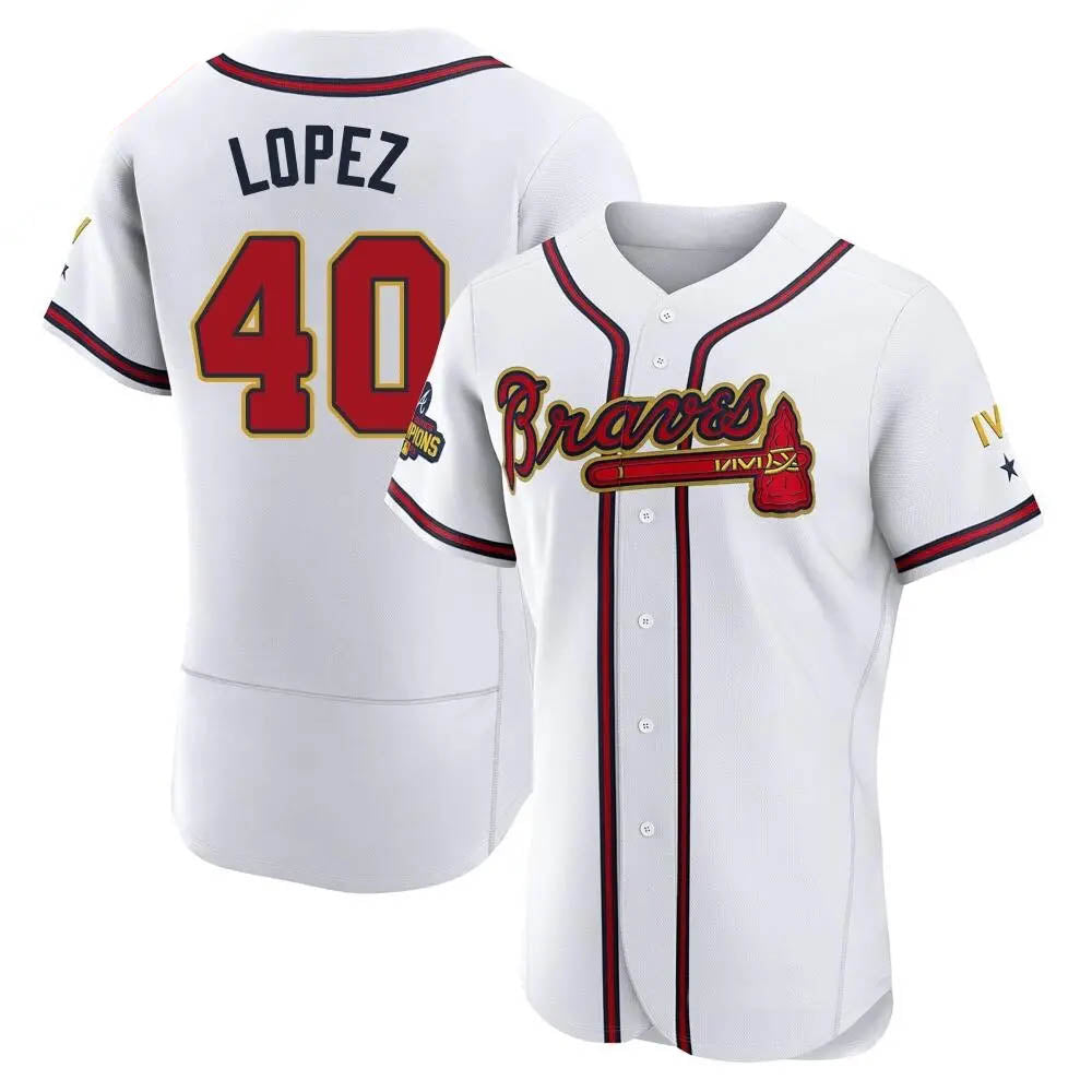 CAdoa A.Braves #40 Reynaldo Lopez player White&Gold Authentic Program Stitched Jerseys