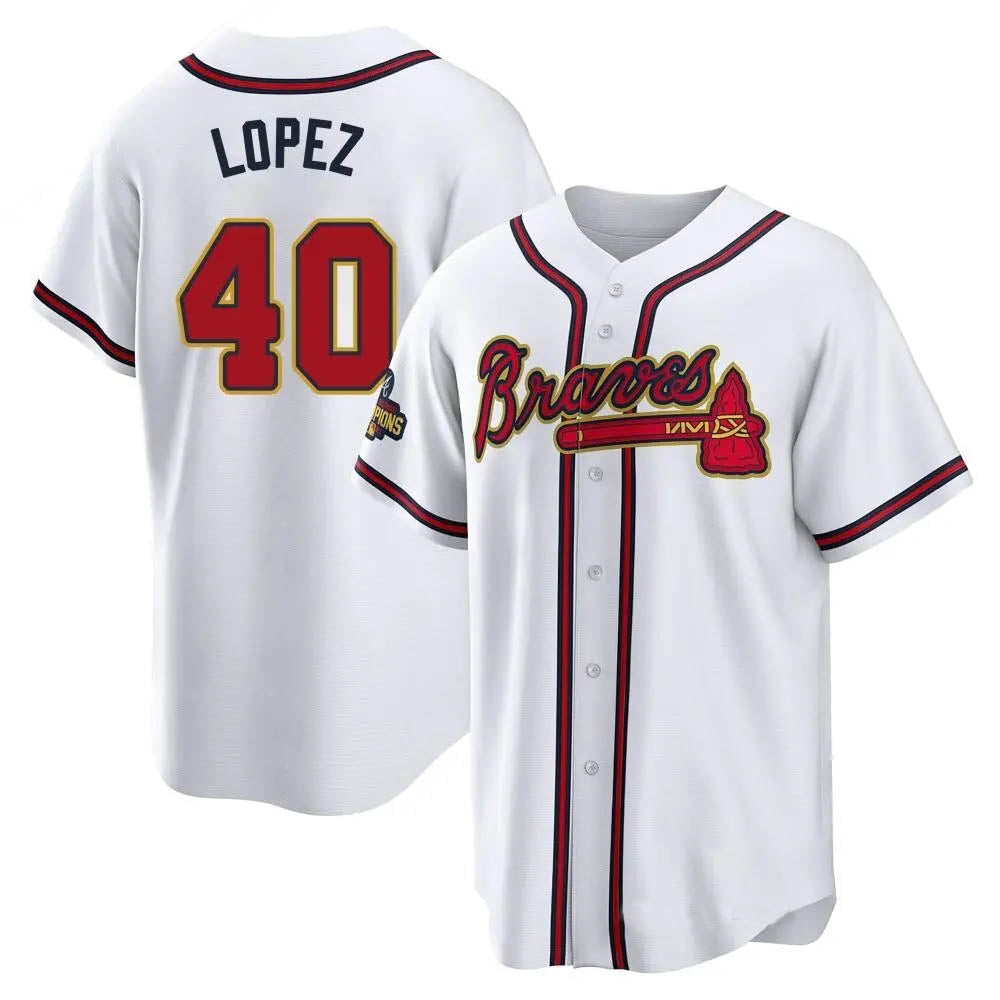 CAdoa A.Braves #40 Reynaldo Lopez player White&Gold Replica Program Stitched Jerseys
