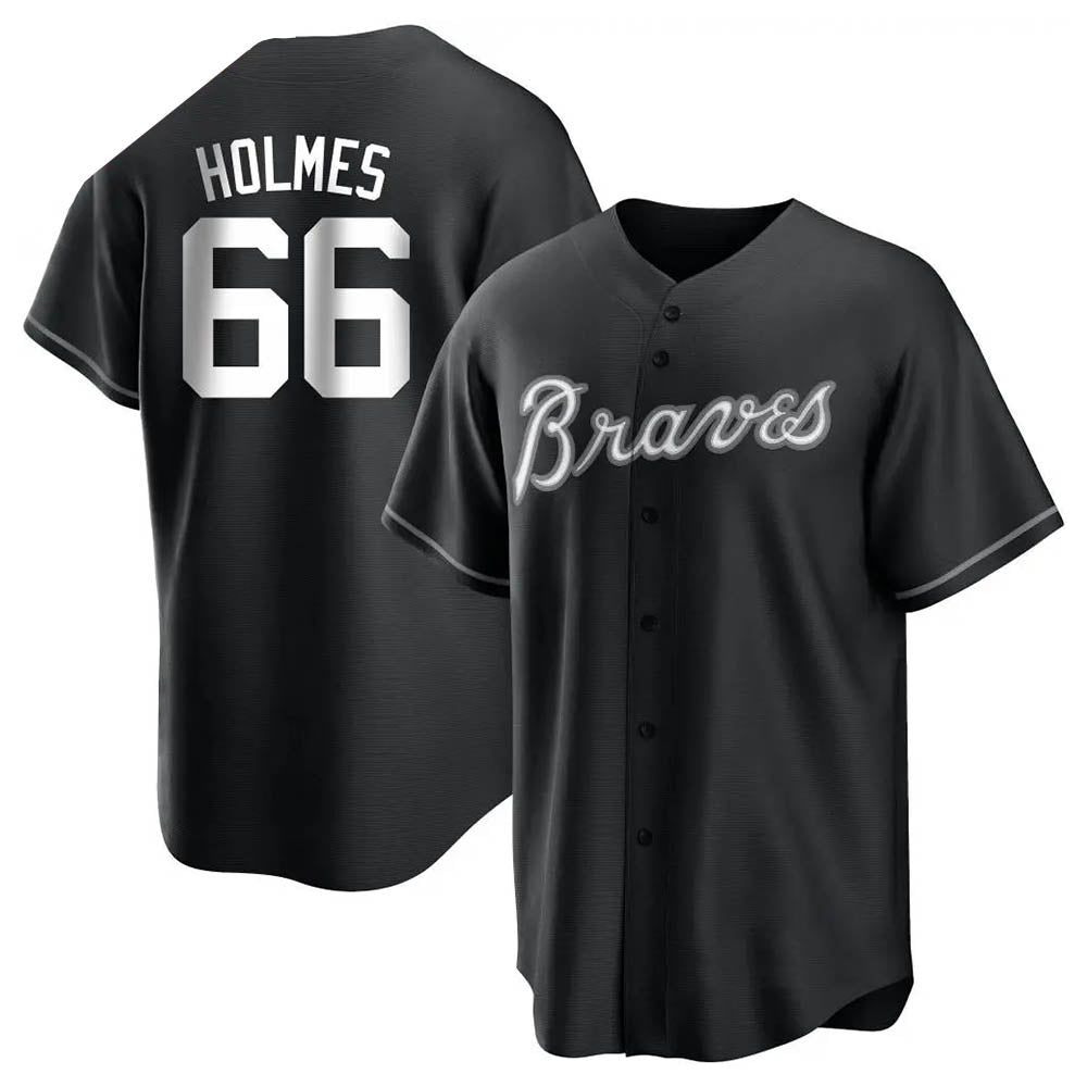 CAdoa A.Braves #66 Grant Holmes Player Black&White Replica Stitched Jerseys