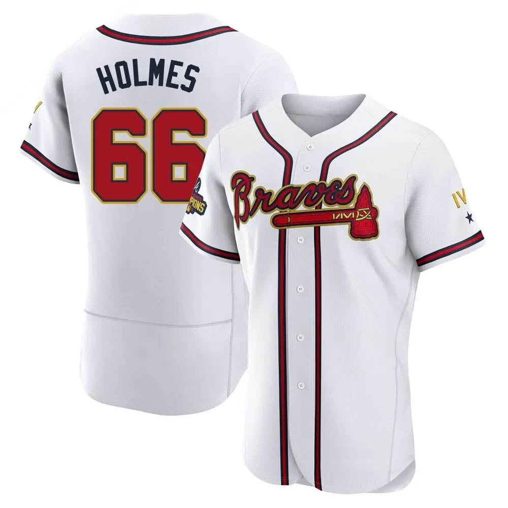 CAdoa A.Braves #66 Grant Holmes Player White&Gold Authentic Program Stitched Jerseys