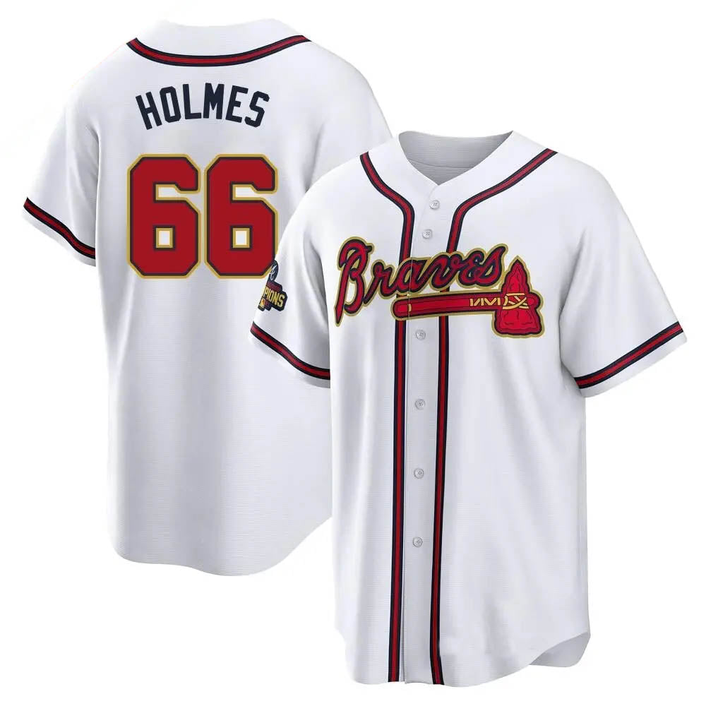 CAdoa A.Braves #66 Grant Holmes Player White&Gold Replica Program Stitched Jerseys