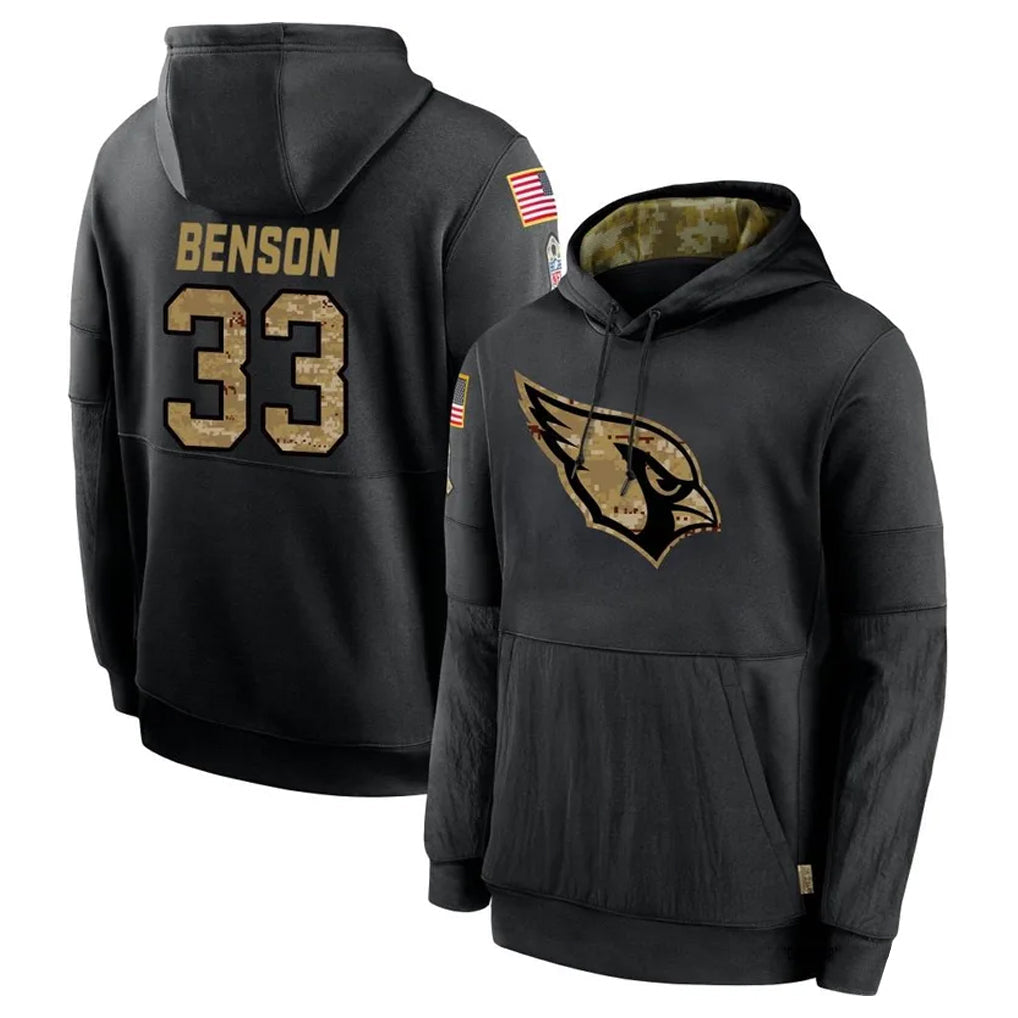 CAdoa A.Cardinals #33 Trey Benson Player Black Salute to Service Hoodies Stitched Jerseys