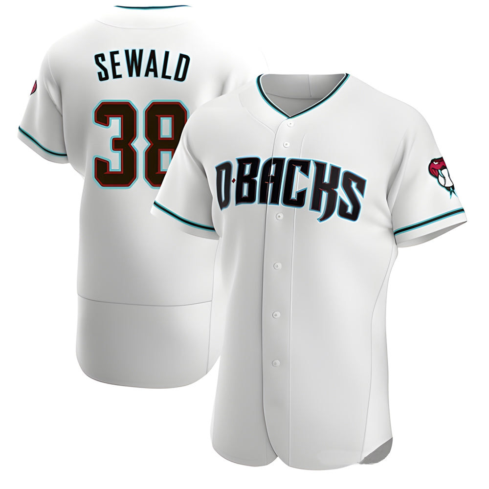 CAdoa A.Diamondbacks #38 Paul Sewald Player White Teal Authentic Alternate Stitched Jersey