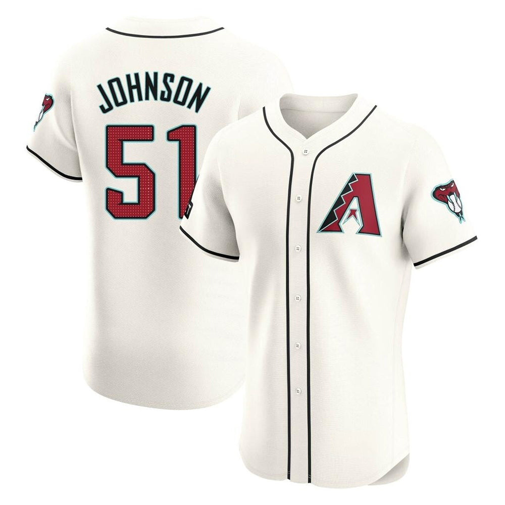 CAdoa A.Diamondbacks #51 Randy Johnson Player Cream Elite Home Patch Stitched Jerseys