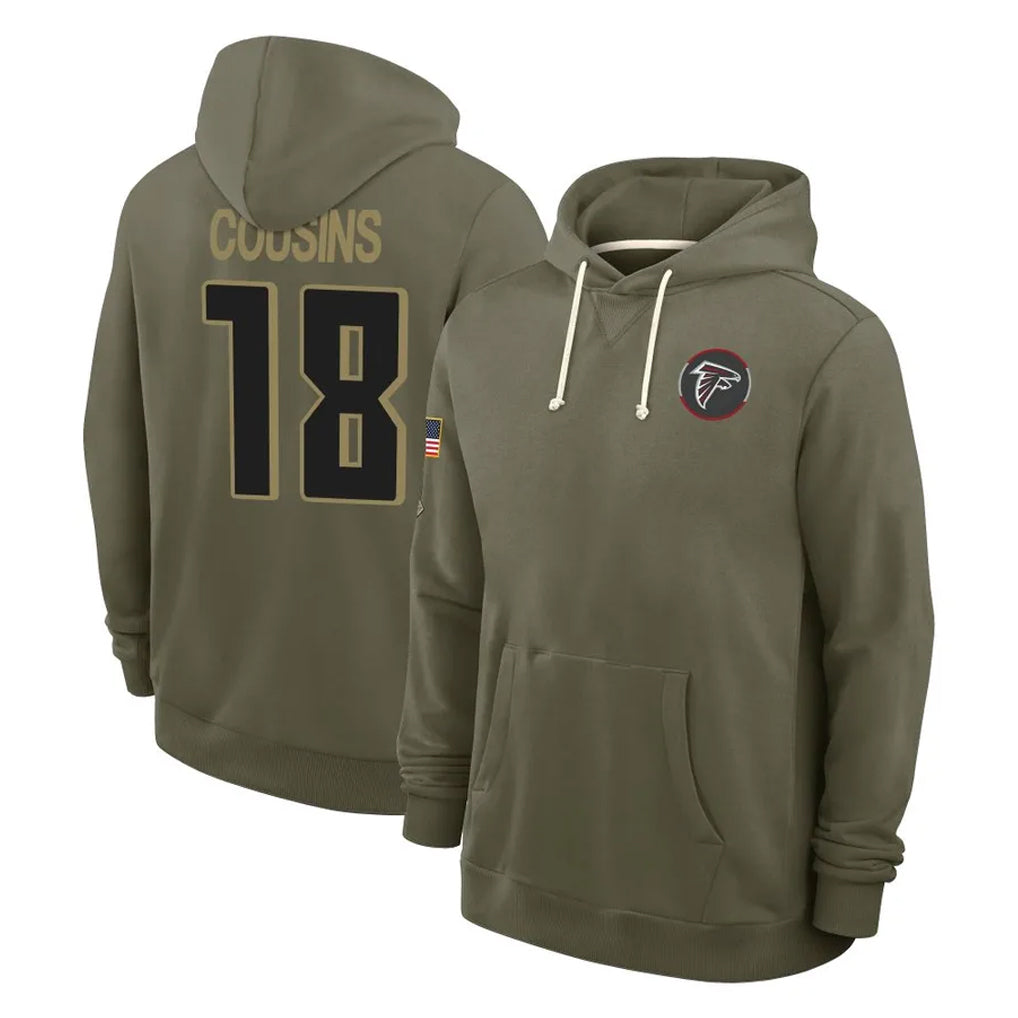 CAdoa A.Falcons #18 Kirk Cousins Player Olive 2025 Salute to Service Hoodies Stitched Jerseys