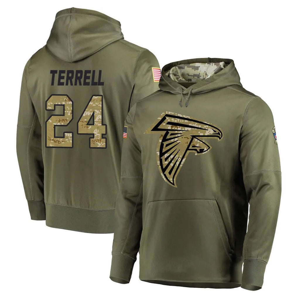 CAdoa A.Falcons #24 A.J. Terrell Jr. Player Olive Salute to Service Club Fleece Hoodie Stitched Jerseys