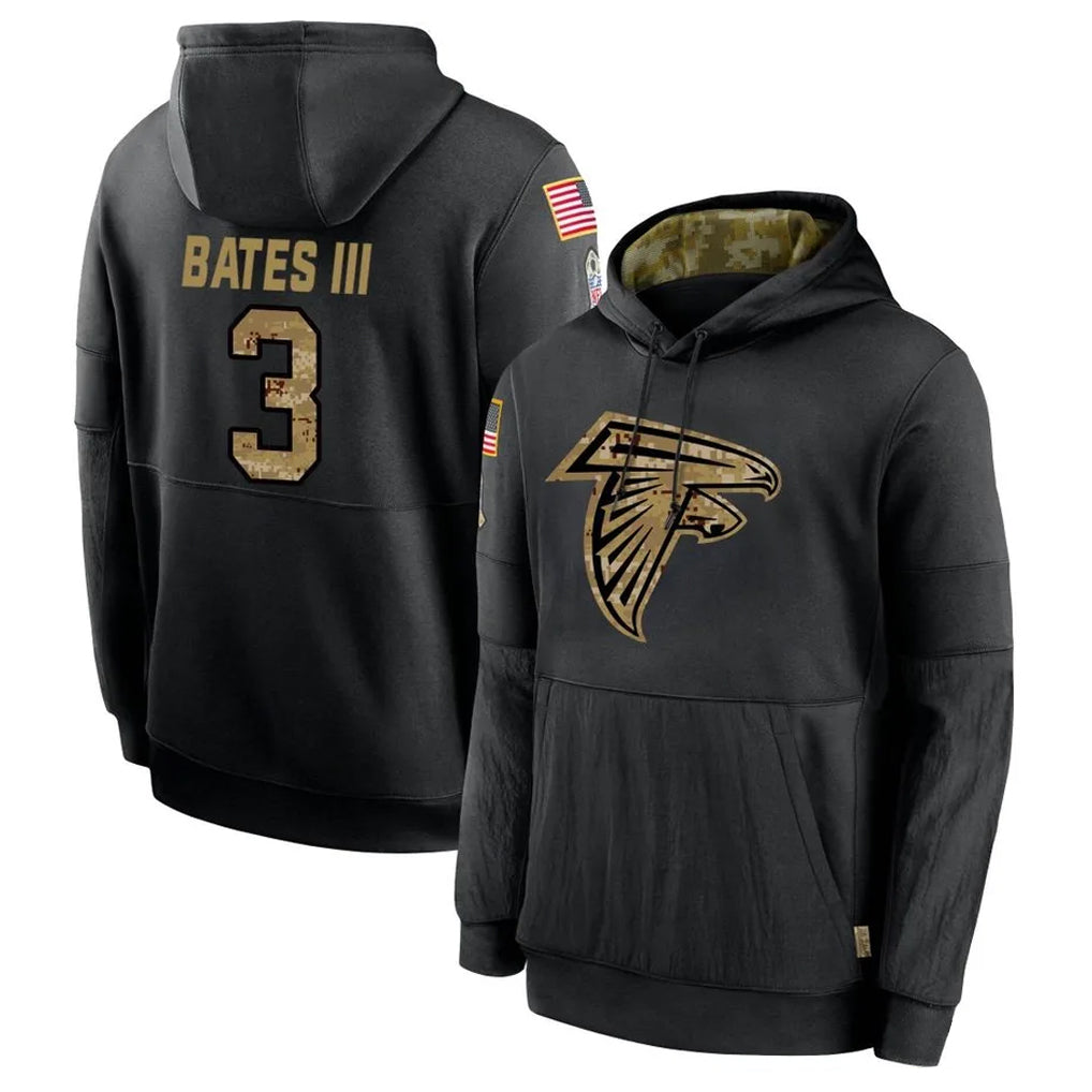 CAdoa A.Falcons #3 Jessie Bates III Player Black Salute to Service Hoodies Stitched Jerseys