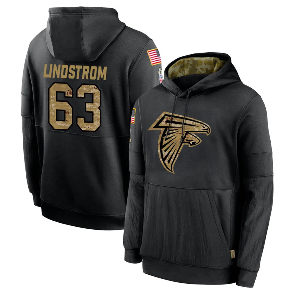 CAdoa A.Falcons #63 Chris Lindstrom Player Black Salute to Service Limited Black Hoodie Stitched Jerseys