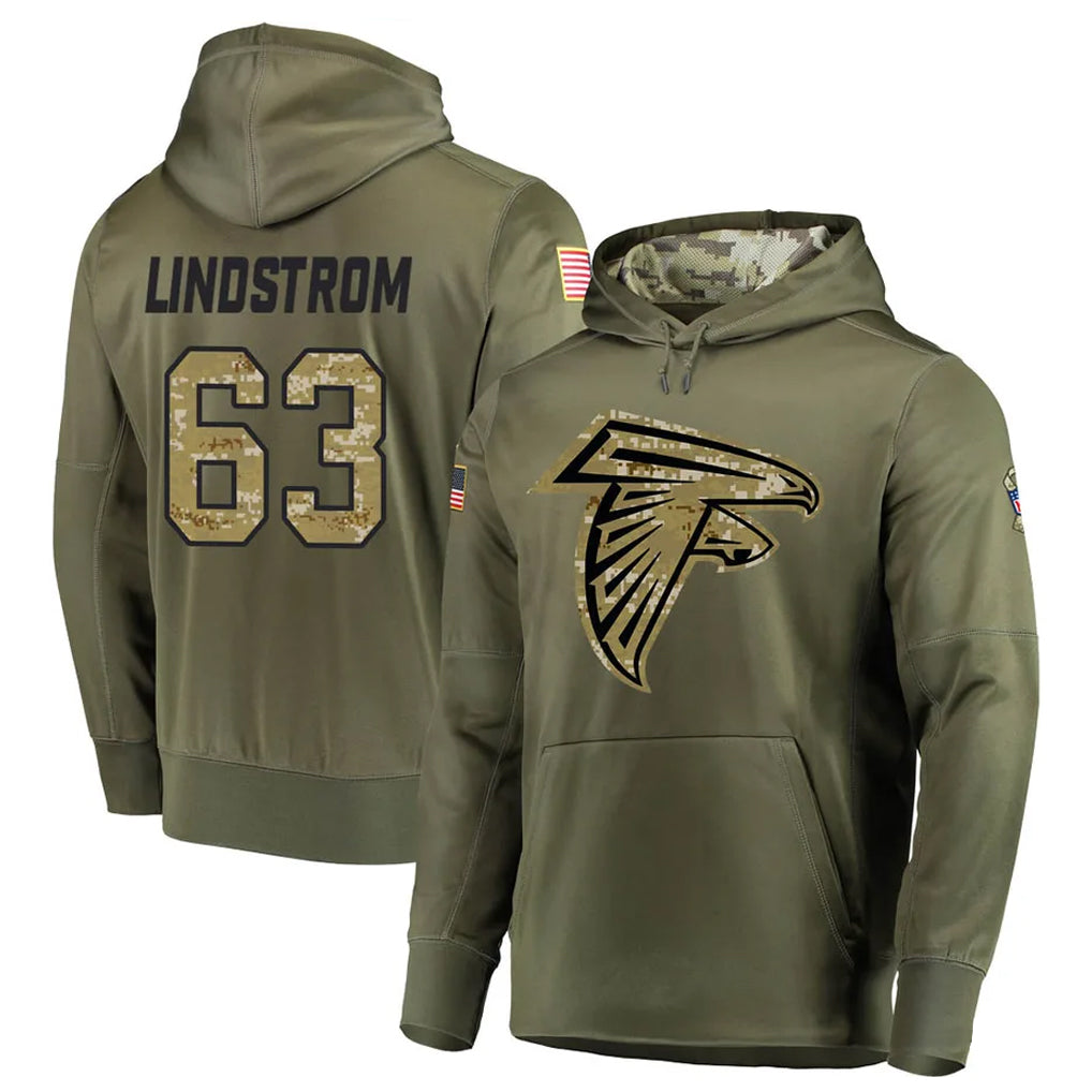 CAdoa A.Falcons #63 Chris Lindstrom Player Olive Salute to Service Club Fleece Hoodie Stitched Jerseys