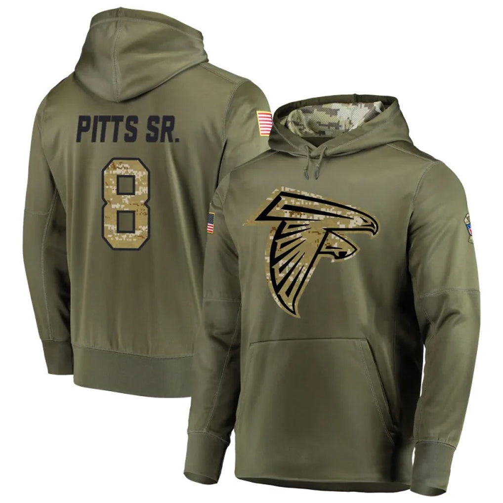 CAdoa A.Falcons #8 Kyle Pitts Player Salute to Service Club Fleece Olive Hoodie Stitched Jerseys