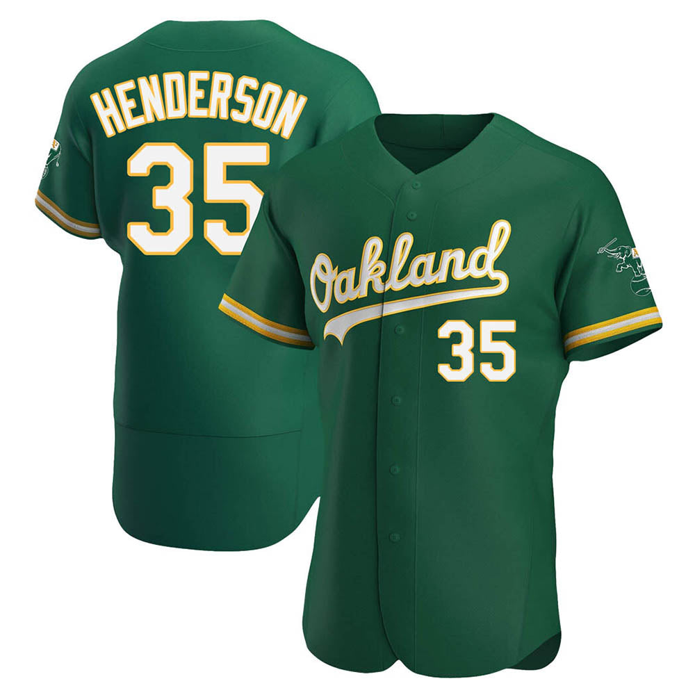 CAdoa Athletics #35 Rickey Henderson Player Green Authentic Kelly Alternate Stitched Jersey