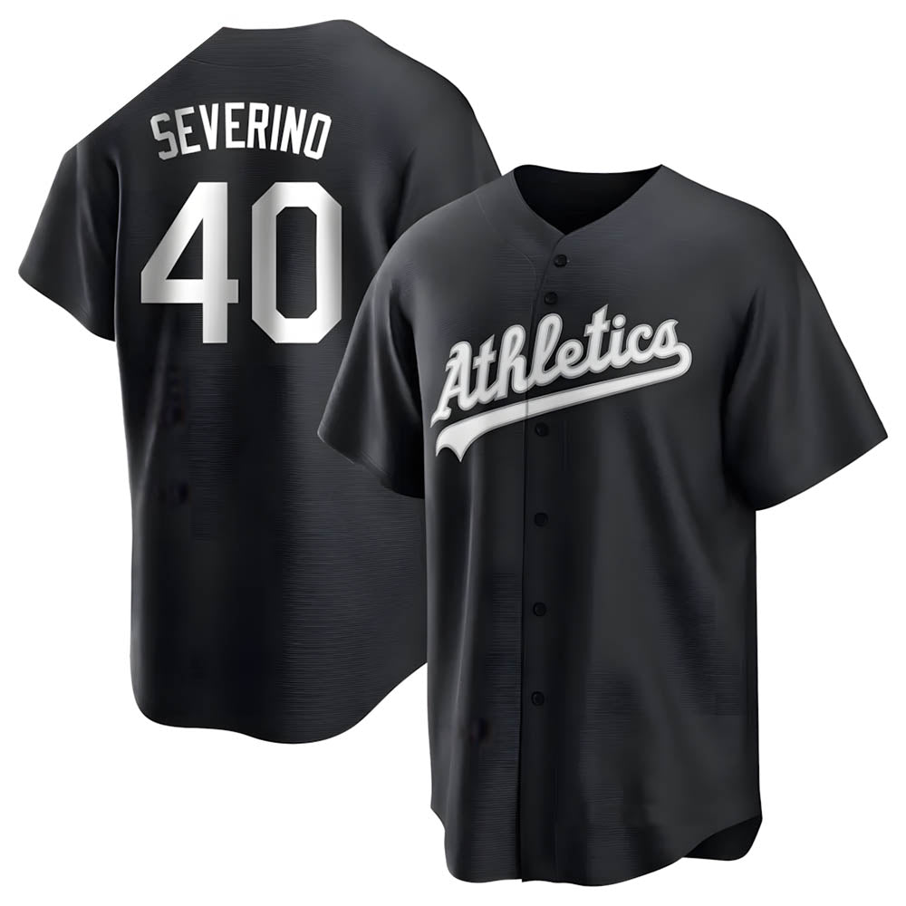 CAdoa Athletics #40 Luis Severino player Black&White Replica Stitched Jersey