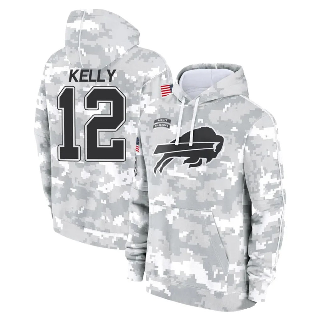 CAdoa B.Bills #12 Jim Kelly Player Arctic Camo Salute to Service Hoodies Limited Stitched Jerseys