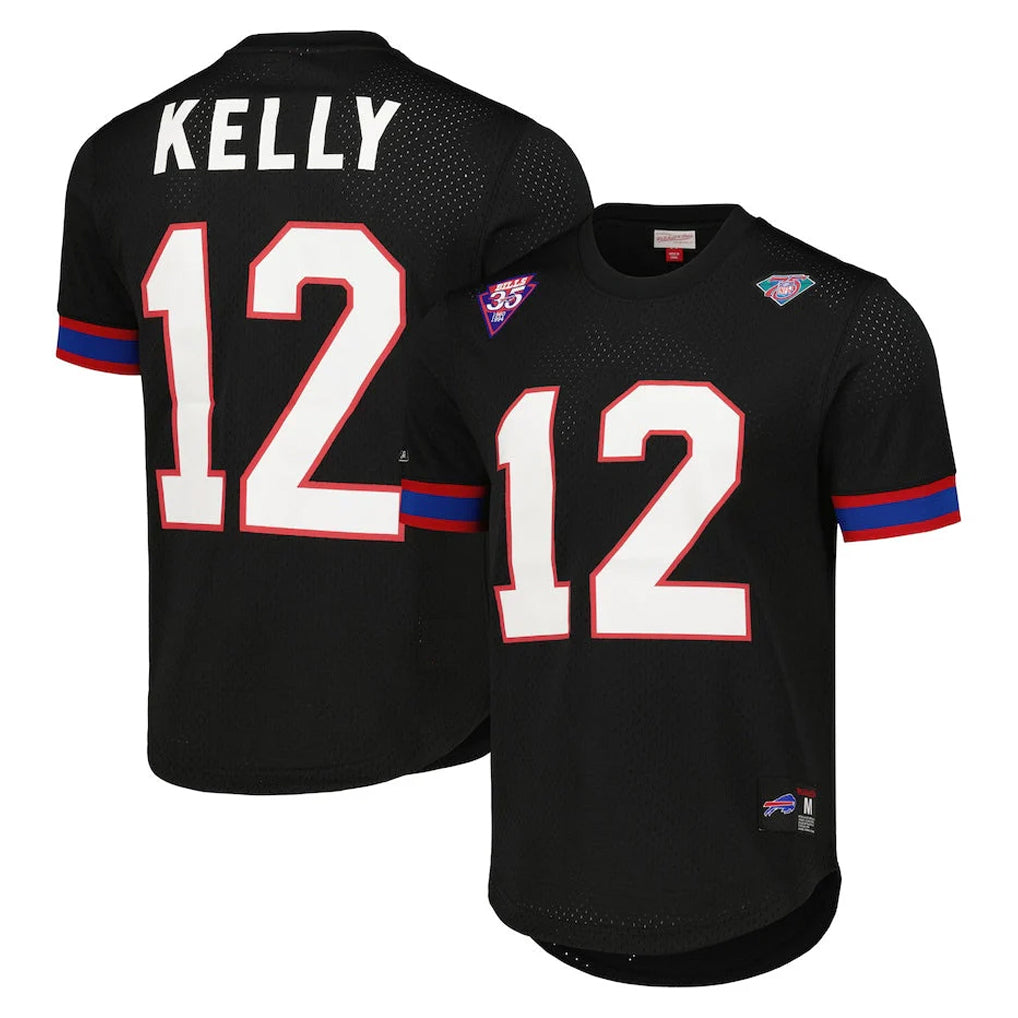 CAdoa B.Bills #12 Jim Kelly Player Black Mitchell & Ness Replica Mesh Limited Stitched Jerseys