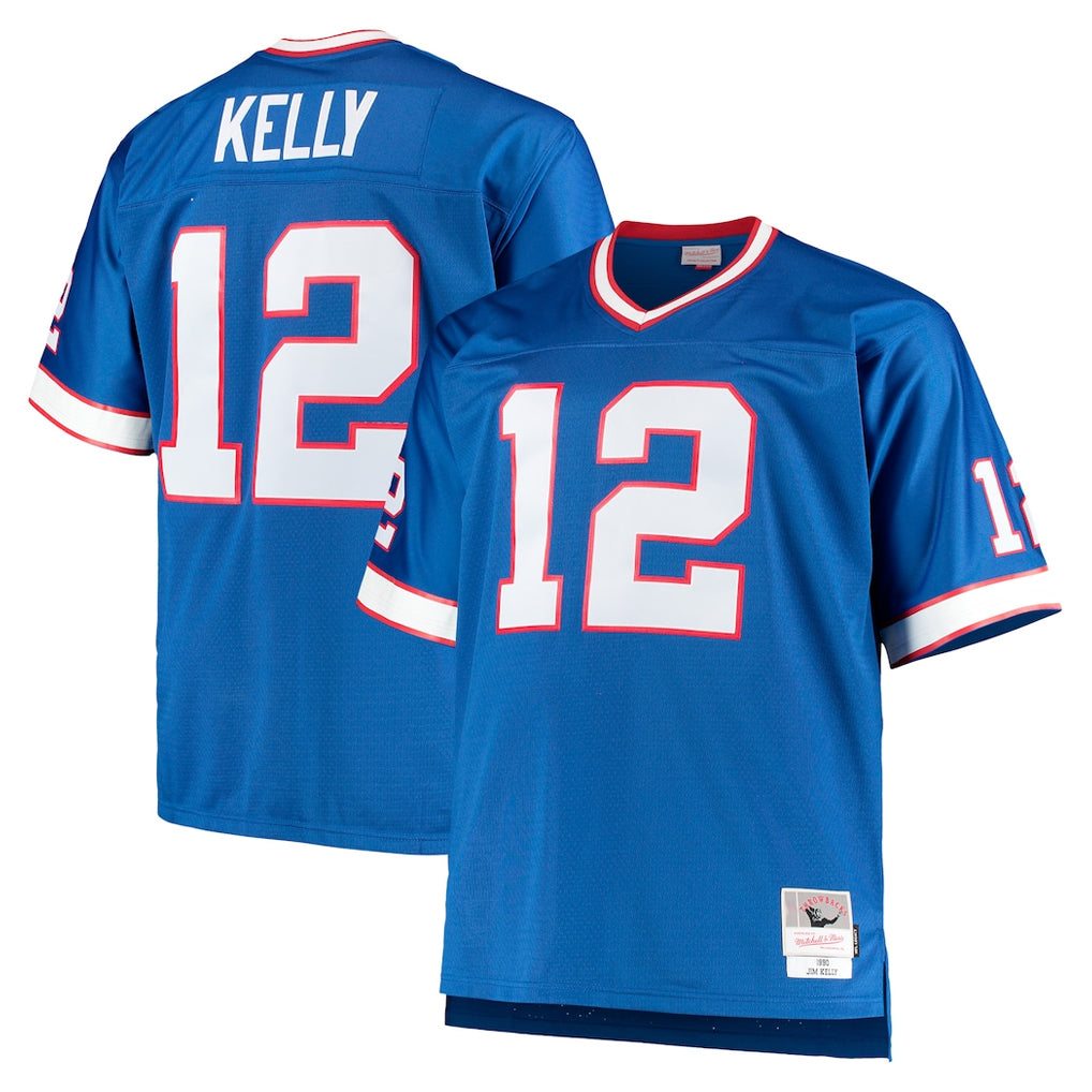 CAdoa B.Bills #12 Jim Kelly Player Royal Mitchell & Ness Big & Tall 1990 Retired Replica Limited Stitched Jerseys