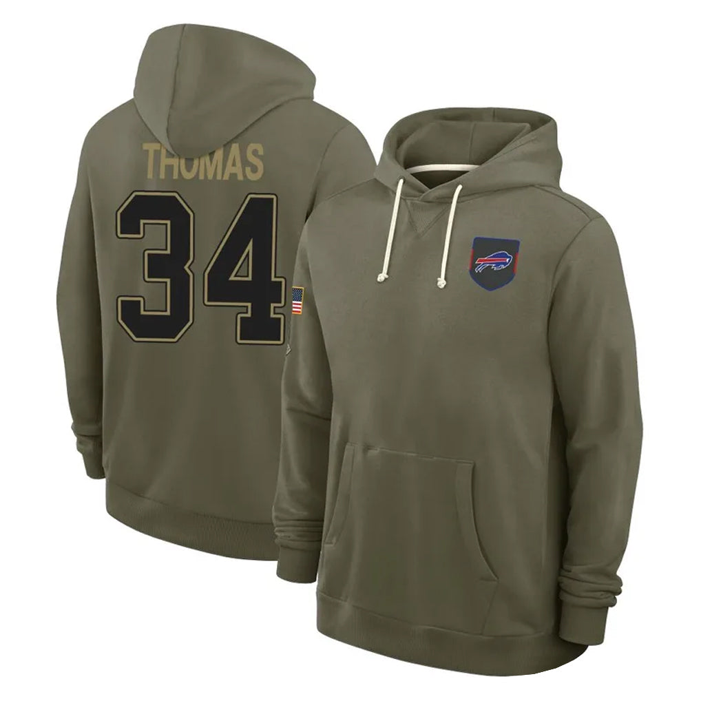 CAdoa B.Bills #34 Thurman Thomas Player Olive Salute to Service Hoodies Stitched Jerseys