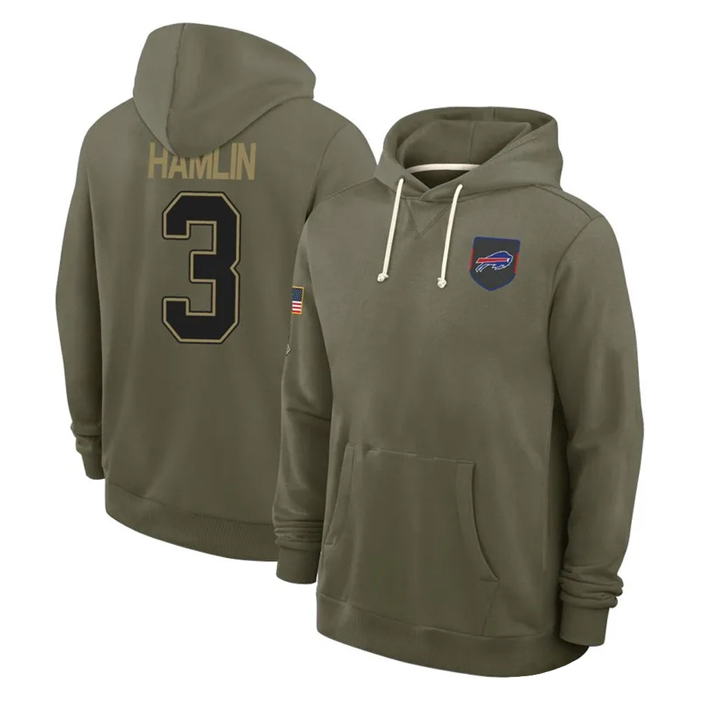 CAdoa B.Bills #3 Damar Hamlin Player Olive Salute To Service Hoodies Game Stitched Jerseys