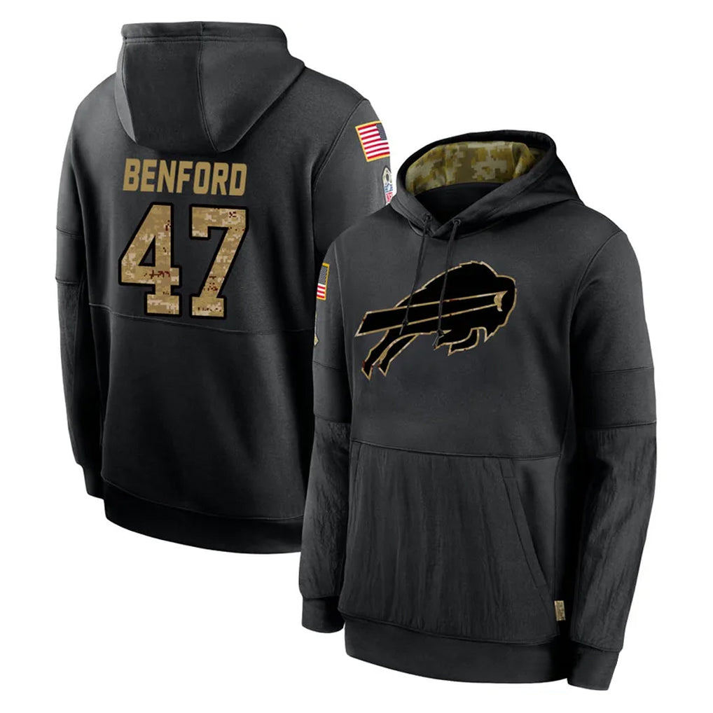 CAdoa B.Bills #47 Christian Benford Player Black Salute to Service Hoodies Hame Stitched Jerseys
