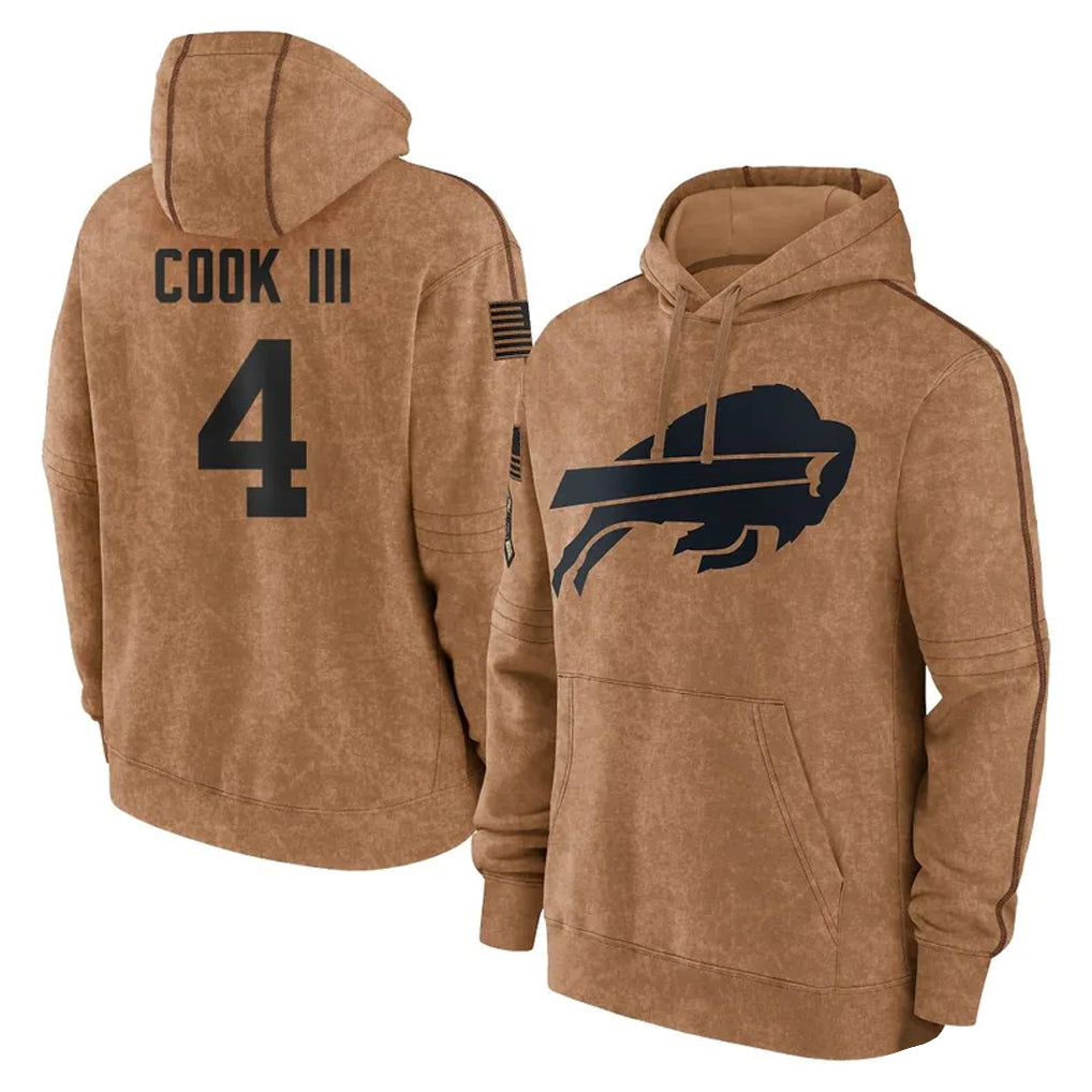 CAdoa B.Bills #4 James Cook III Player Brown Salute to Service Hoodies Stitched Jerseys