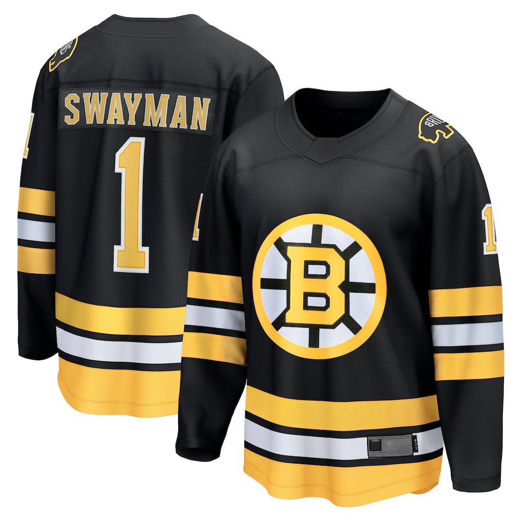 CAdoa B.Bruins #1 Jeremy Swayman Black Home Breakaway Player Stitched Jerseys