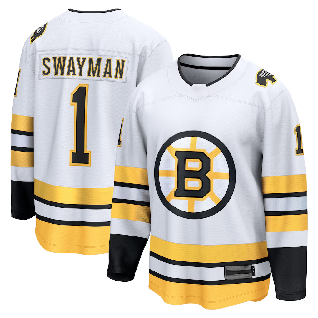 CAdoa B.Bruins #1 Jeremy Swayman White Away Breakaway Player Stitched Jerseys