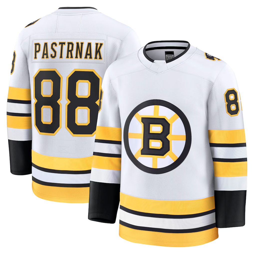 CAdoa B.Bruins #88 David Pastrnak White Away Premium Player Stitched Jerseys