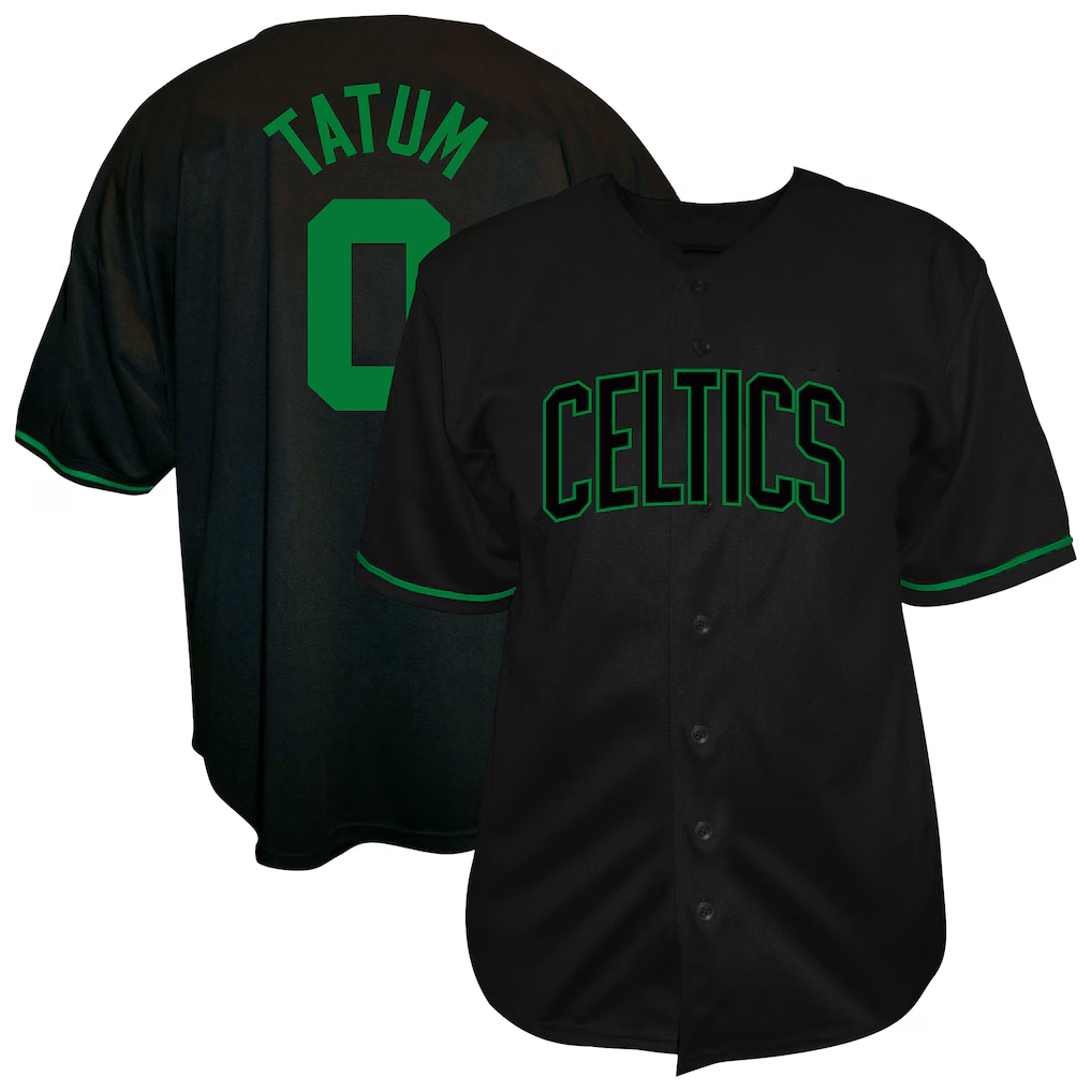 CAdoa B.Celtics #0 Jayson Tatum Profile Black Big & Tall Name & Number Button-Up Jerseys