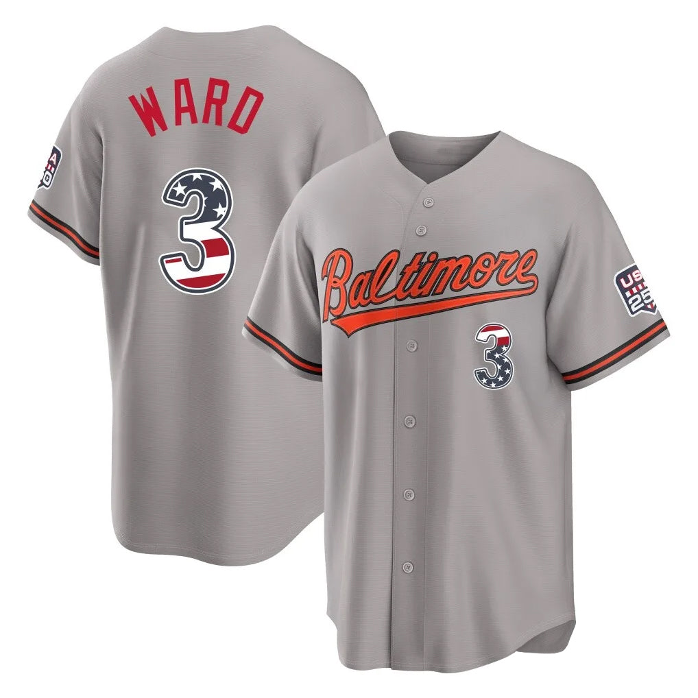 CAdoa B.Orioles #3 Taylor Ward Player Gray USA 250 Fourth of July Home Game Stitched Jerseys
