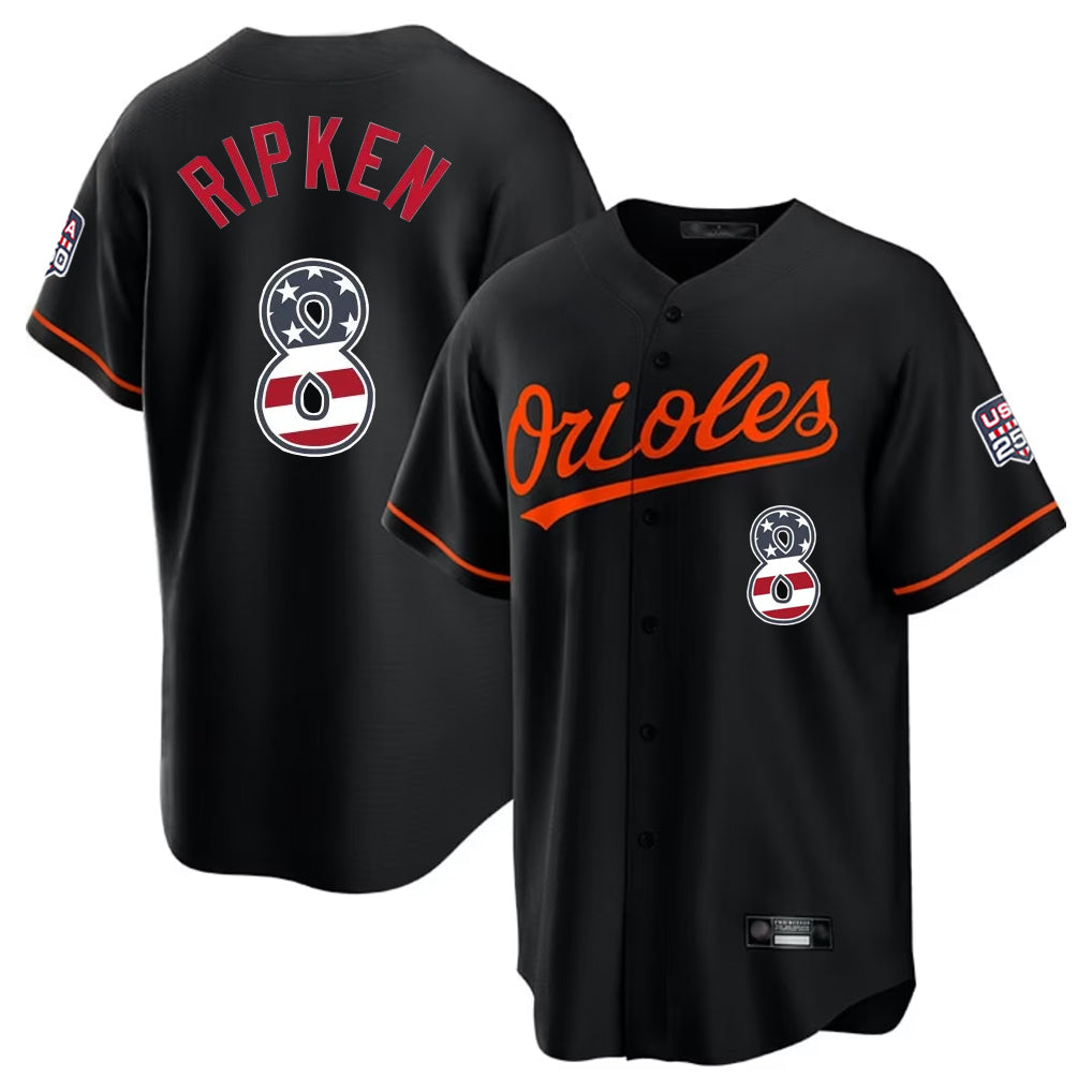 CAdoa B.Orioles #8 Cal Ripken Player Black USA 250 Fourth of July Home Game Stitched Jerseys