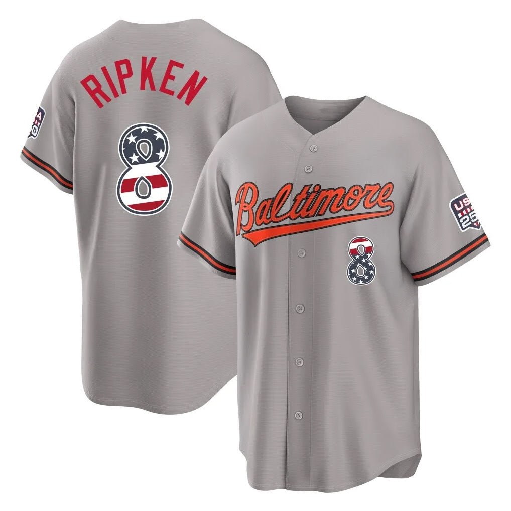 CAdoa B.Orioles #8 Cal Ripken Player Gray USA 250 Fourth of July Home Game Stitched Jerseys