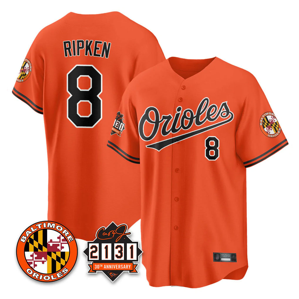 CAdoa B.Orioles #8 Cal Ripken Player Orange 30th Anniversary of 2131 Home Game Stitched Jerseys