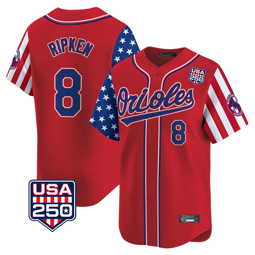 CAdoa B.Orioles #8 Cal Ripken Player Red USA 250 Independence Day Vapor Premier Limited Home Game Stitched Jerseys