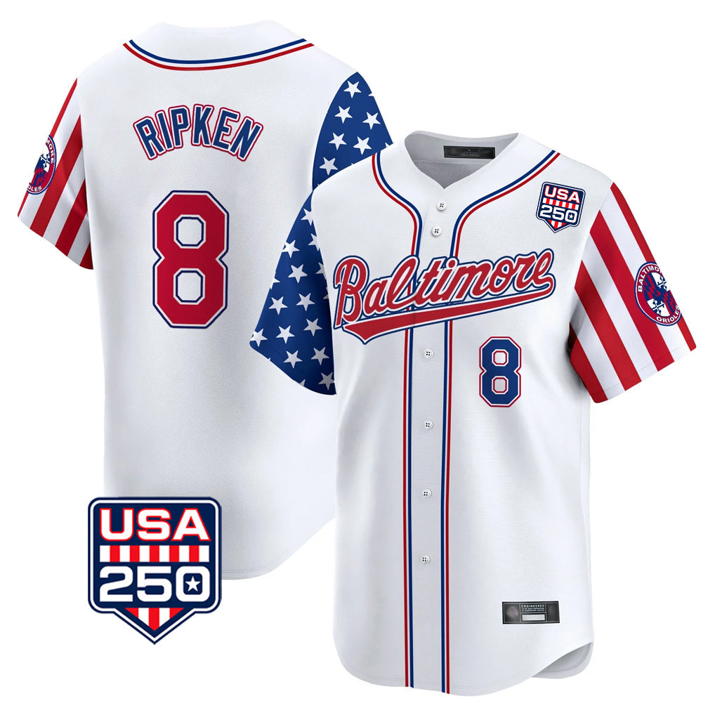 CAdoa B.Orioles #8 Cal Ripken Player White USA 250 Independence Day Vapor Premier Limited Home Game Stitched Jerseys