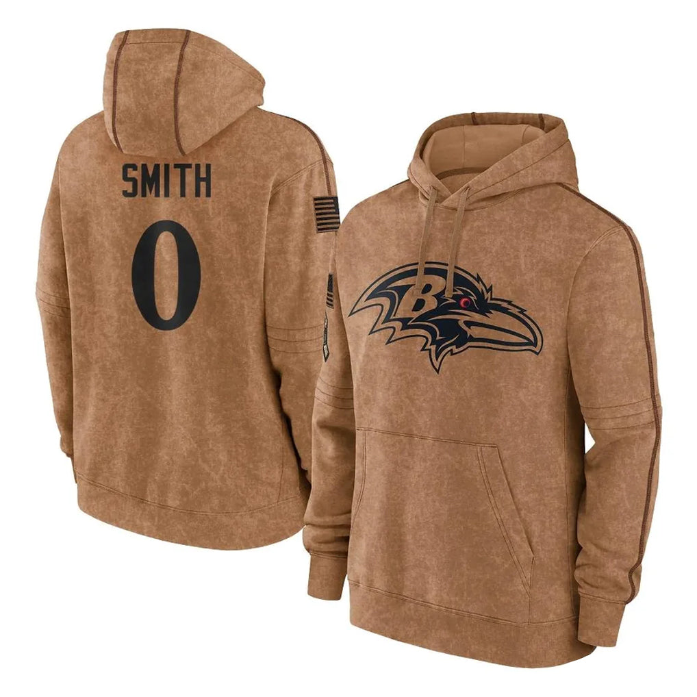 CAdoa B.Ravens #0 Roquan Smith Player Brown Salute to Service Pullover Hoodie Stitched Jerseys