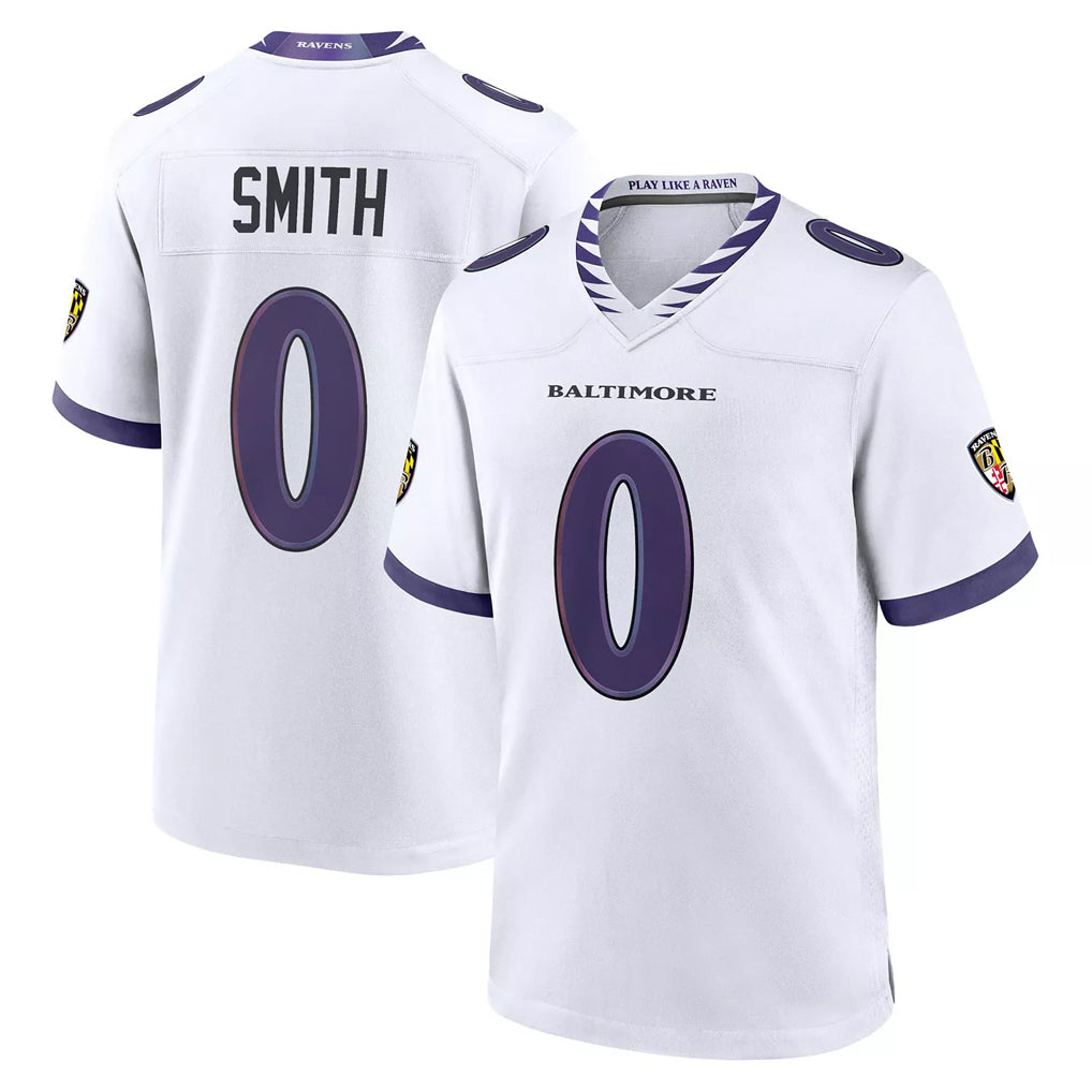 CAdoa B.Ravens #0 Roquan Smith Player White Purple Home Game Stitched Jerseys