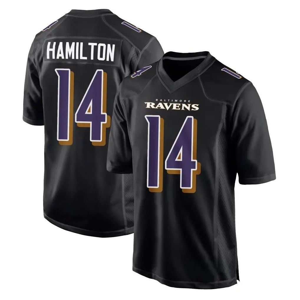 CAdoa B.Ravens #14 Kyle Hamilton Player Black Carbon Fashion Game Home Stitched Jerseys