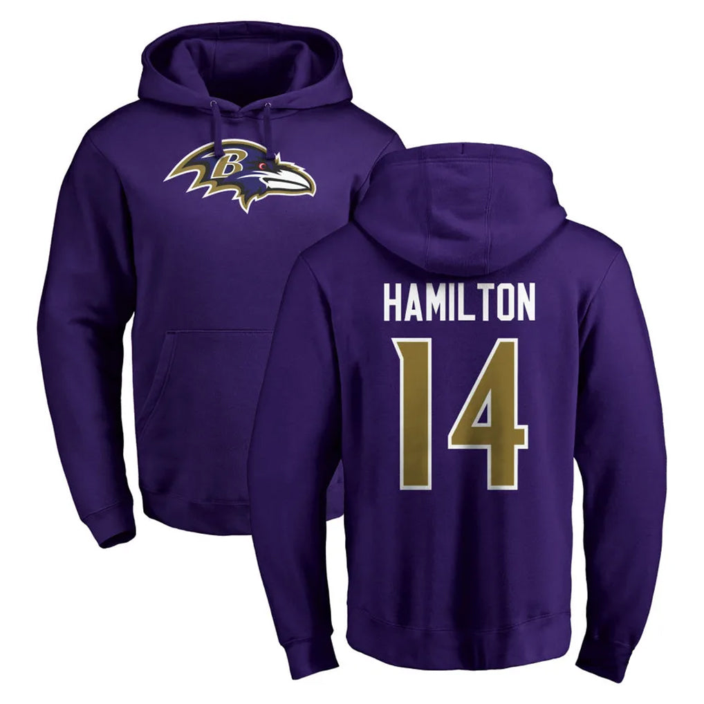 CAdoa B.Ravens #14 Kyle Hamilton Player Purple Salute to Service Pullover Hoodie Stitched Jerseys