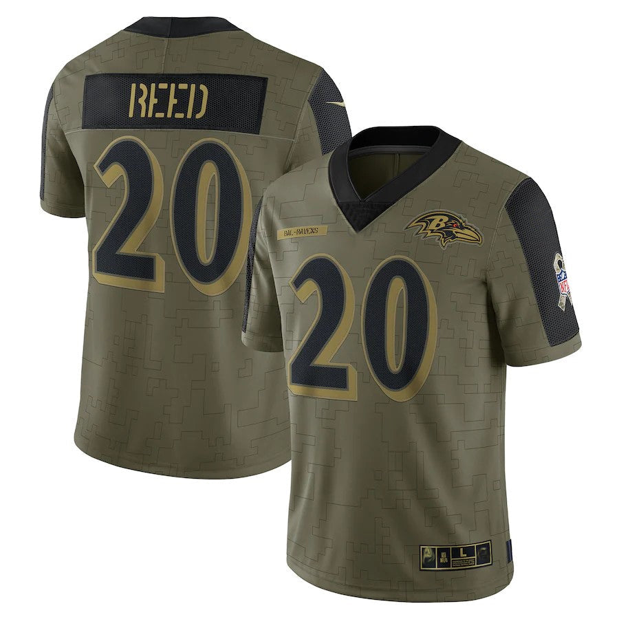 CAdoa B.Ravens #20 Ed Reed Player Salute To Service Olive Stitched Jerseys