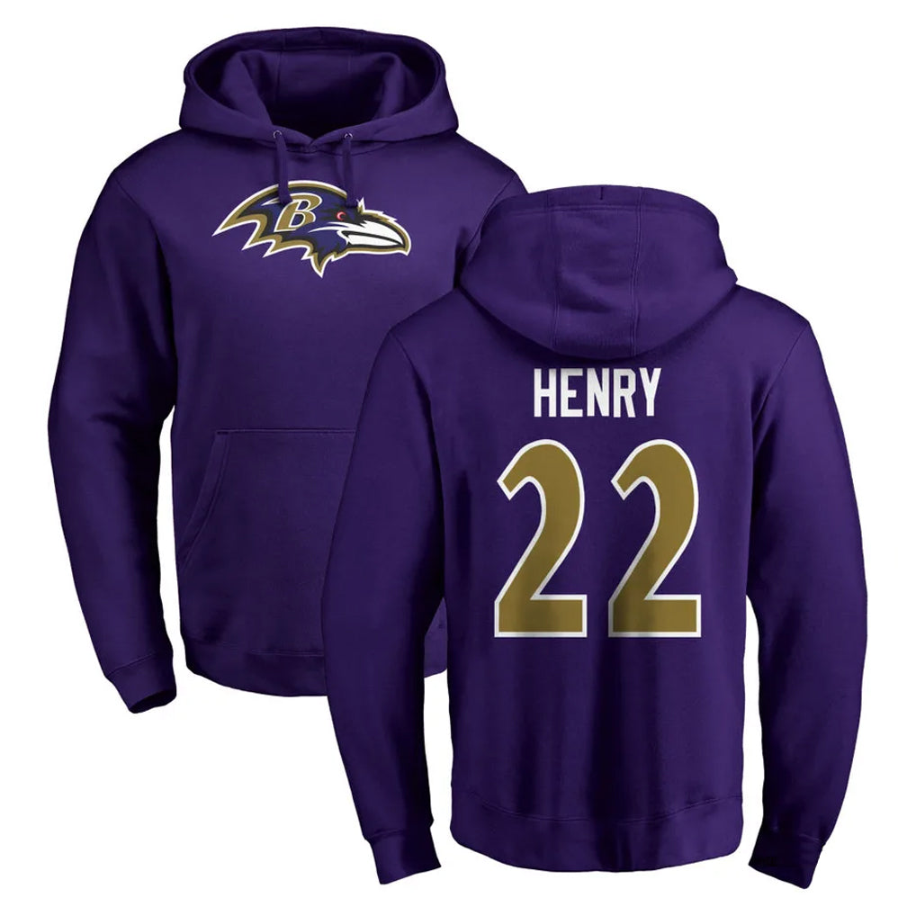 CAdoa B.Ravens #22 Derrick Henry Player Purple Salute to Service Pullover Hoodie Stitched Jerseys
