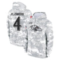 CAdoa B.Ravens #4 Zay Flowers Player Arctic Camo Salute to Service Pullover Hoodie Stitched Jerseys