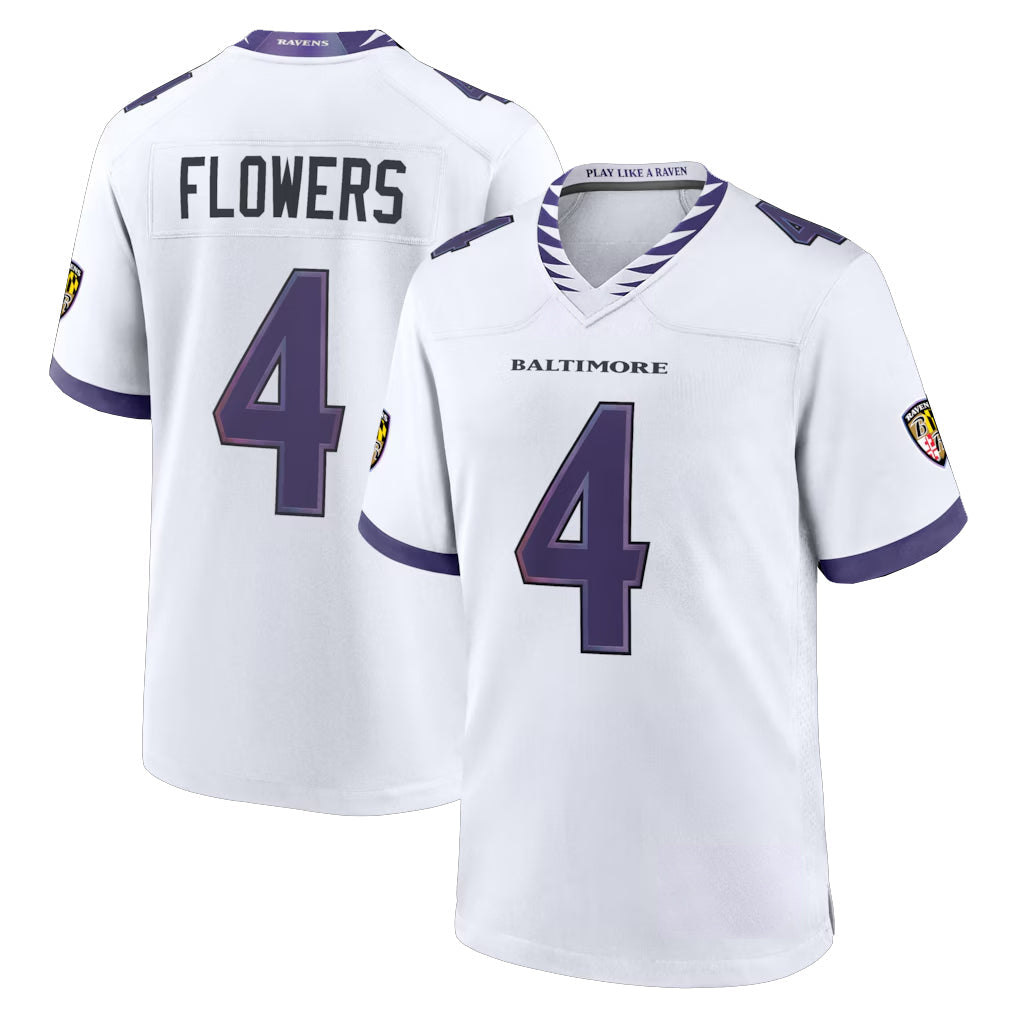 CAdoa B.Ravens #4 Zay Flowers Player White Home Game Stitched Jerseys
