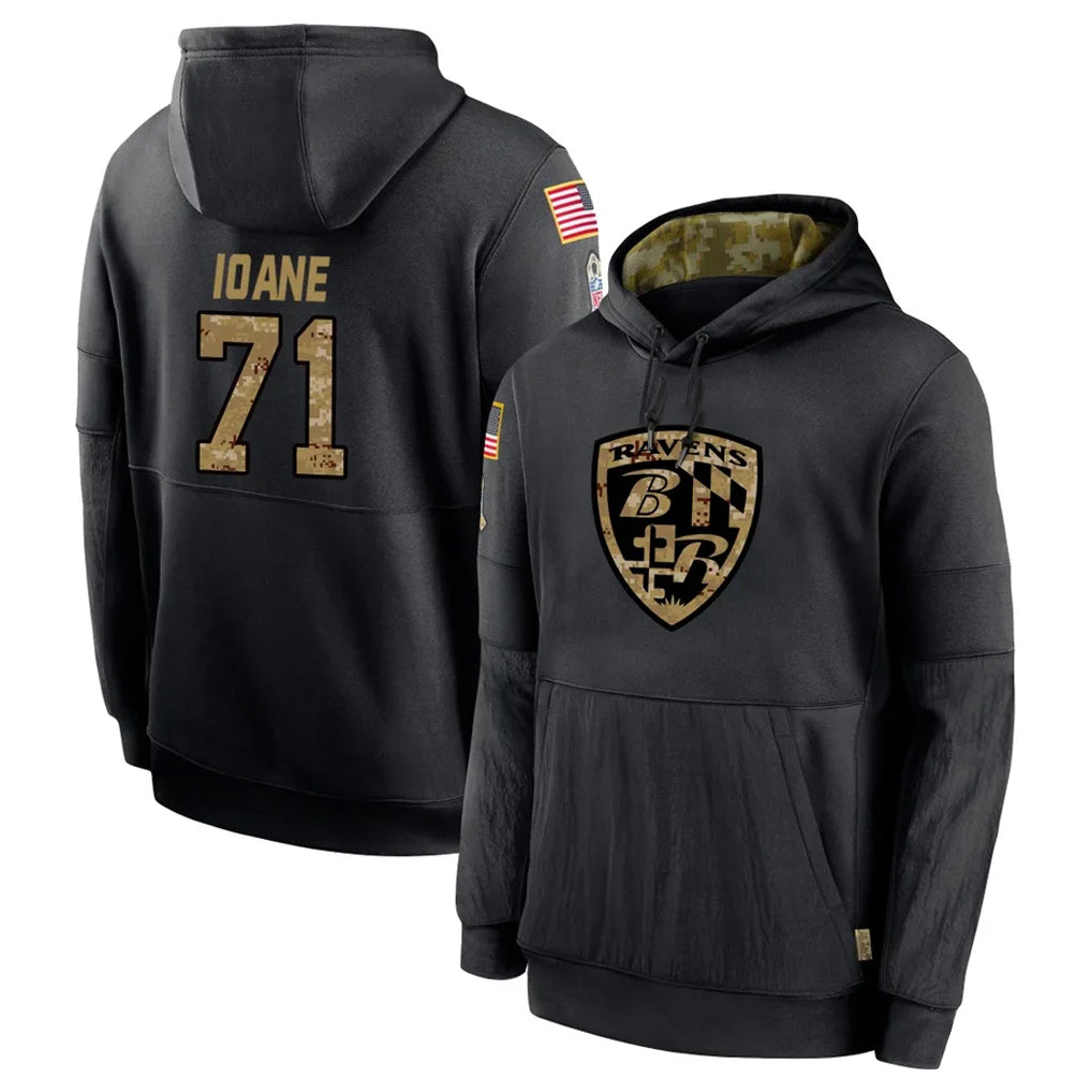 CAdoa B.Ravens #71 Olaivavega Ioane Player Black Salute to Service Pullover Hoodie Stitched Jerseys